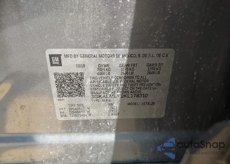 2019 GMC Terrain Sle из США, поврежденный, VIN 3GKALMEV1KL178310